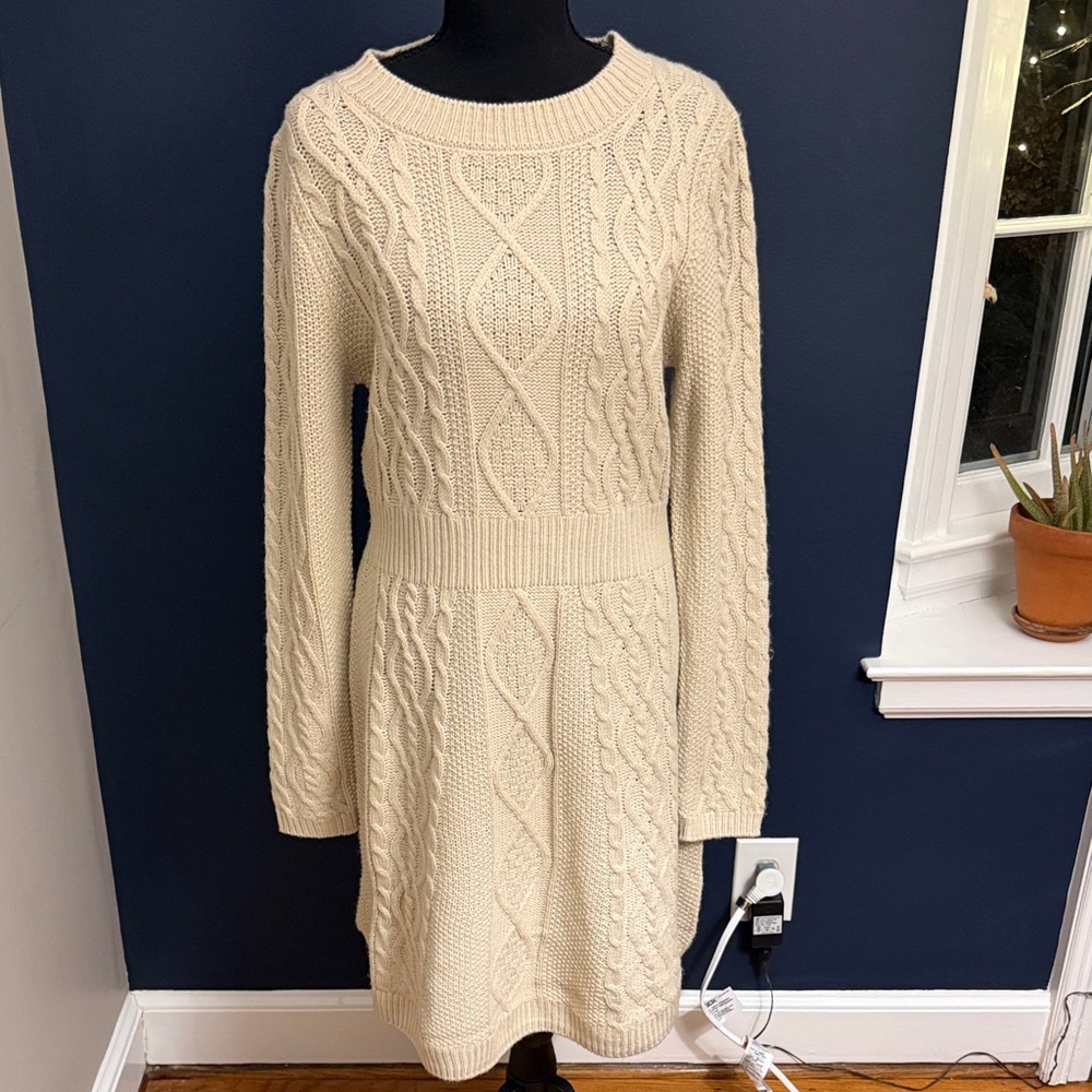 Lucky Brand Cream Cable Knit Sweater Dress Size M